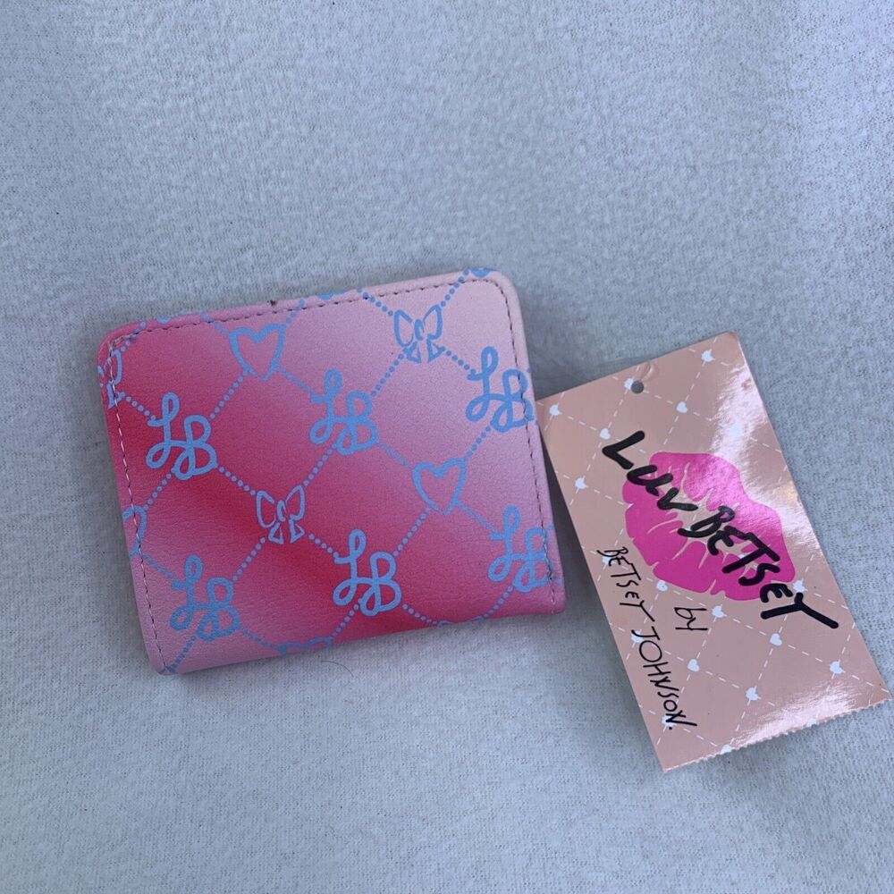 LUV Betsey Johnson Women's 2 Tone Pink W/ Blue Bows Faux‎ Leather Wallet LBMONEY